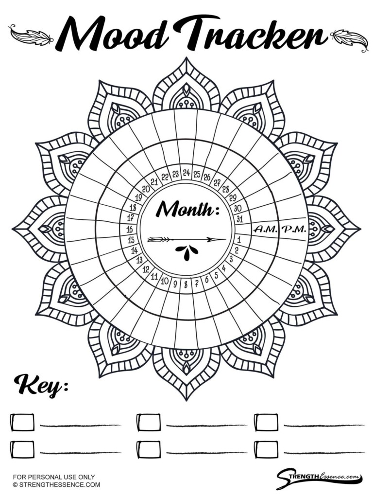 Mandala Mood Track Printable PDF Blank Daily Monthly Mood Tracker Chart 