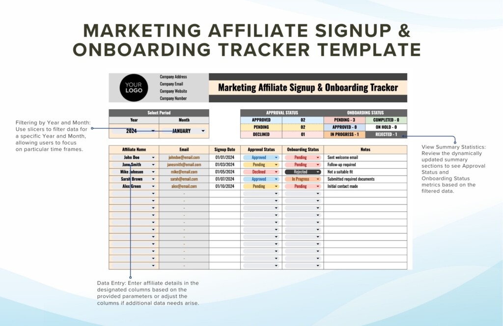 Marketing Affiliate Signup Onboarding Tracker Template In Excel 