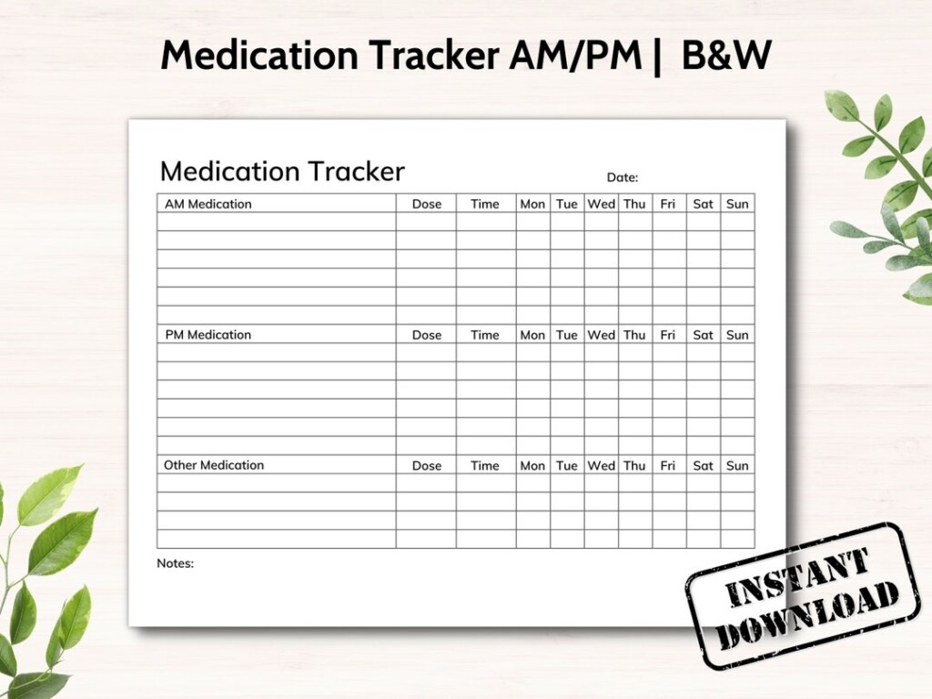 Medication Tracker Printable Daily Medication Log Weekly Medicine 