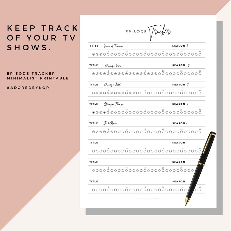 Minimalist Episode Tracker TV Show Tracker Printable PDF Etsy