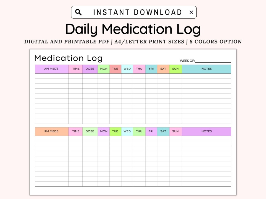 Minimalist Medication Tracker Printable Medication Log Medication 