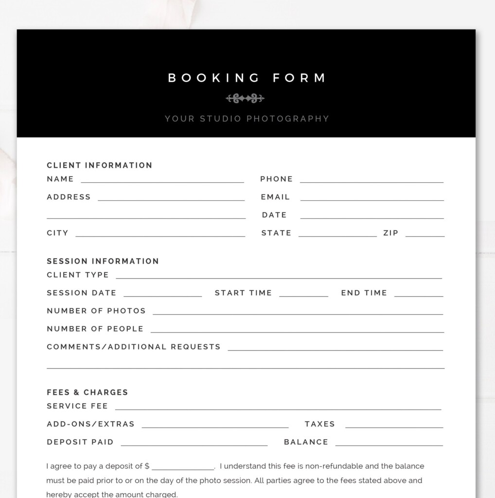 Modern Black White Booking Form Template Printable Etsy