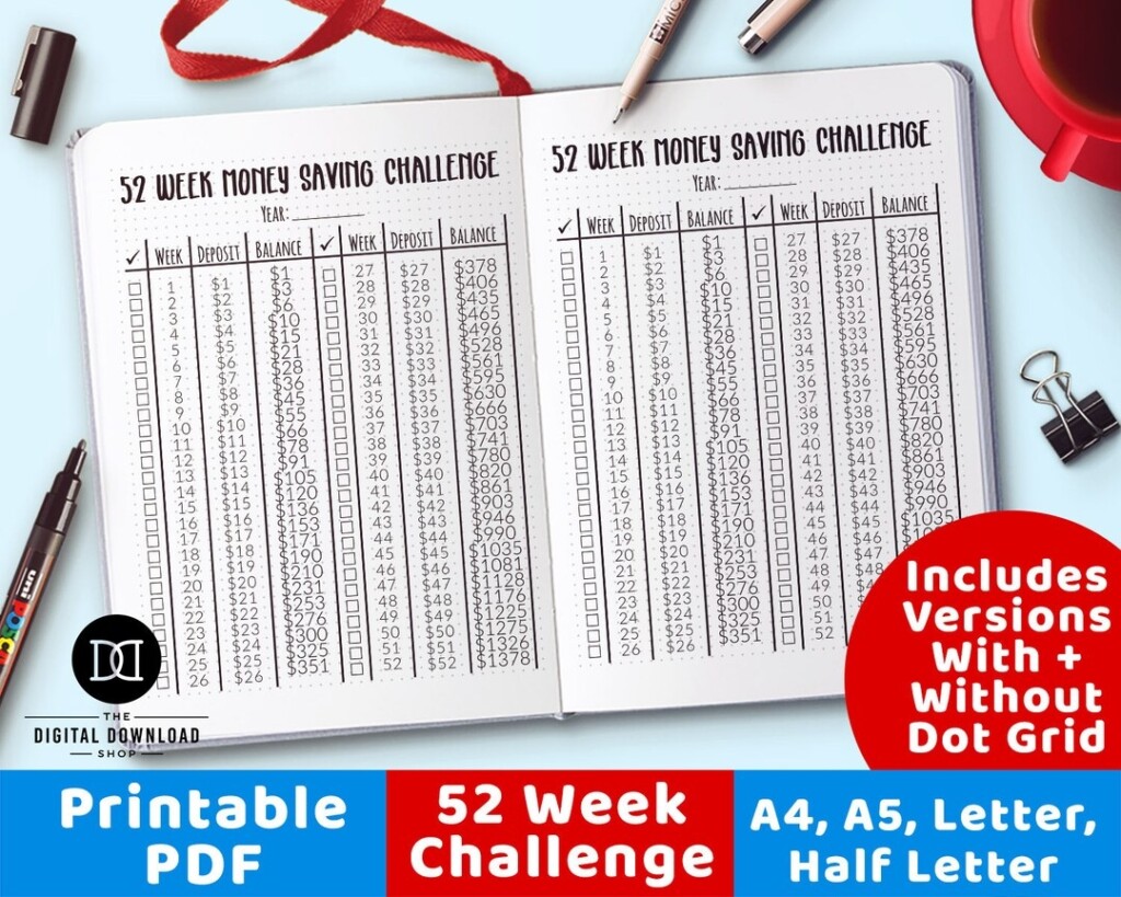 Money Saving Challenge Printable Bujo Journal Savings Tracker Bujo 