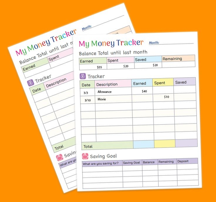 Money Tracker Printable Money Management Allowance Money Track Plan