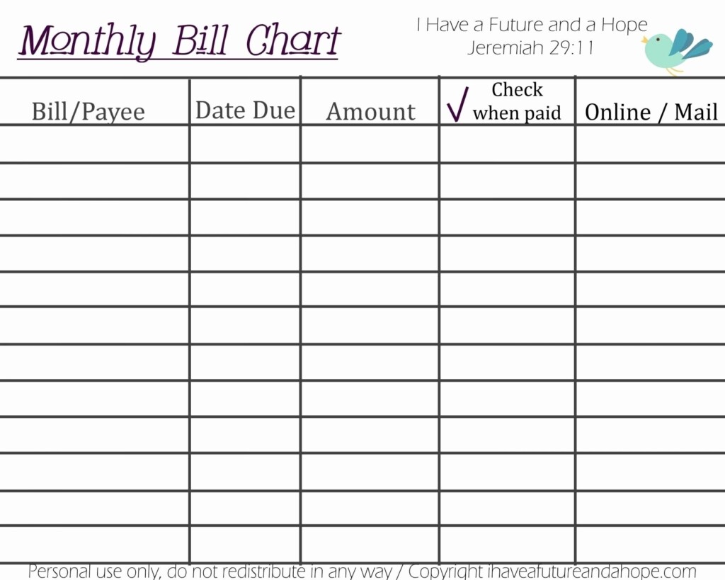 Monthly Bill Bill Checklist With Confirmation Number Column Template 