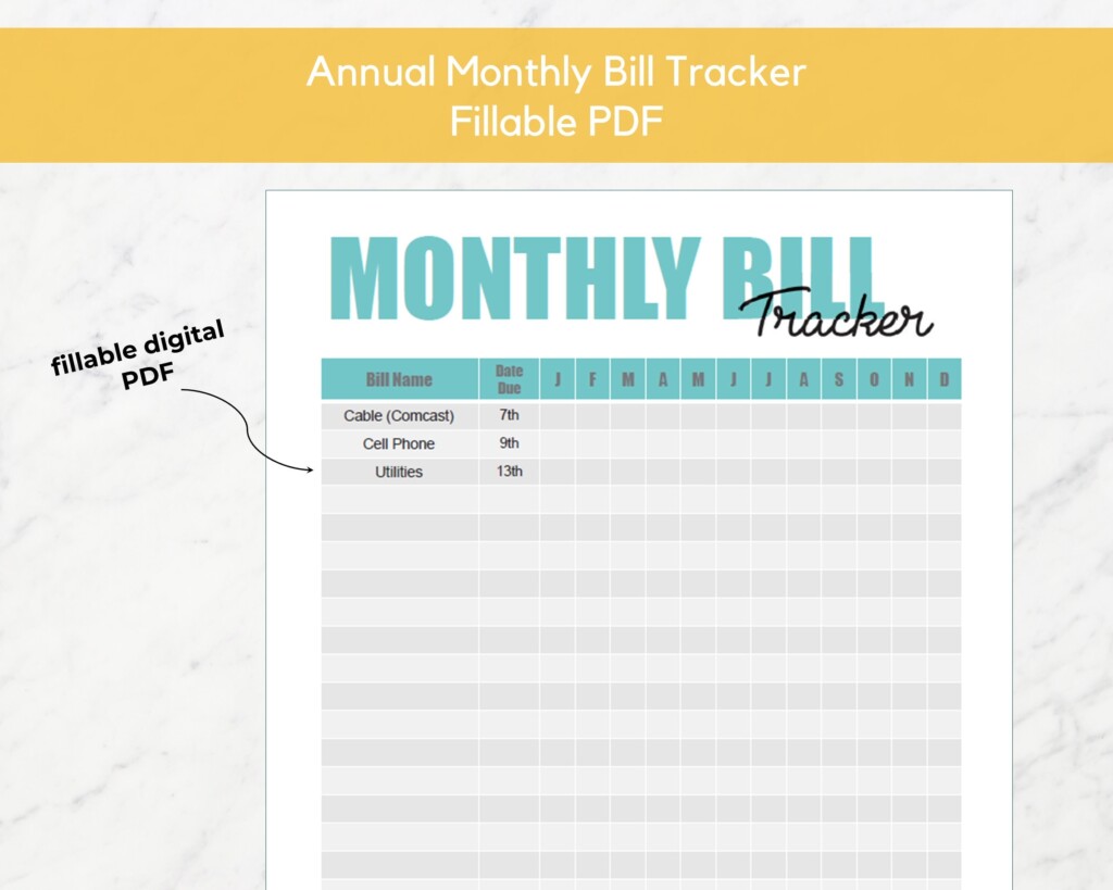 Monthly Bill Due Date Tracker Fillable Printable PDF Etsy Espa a