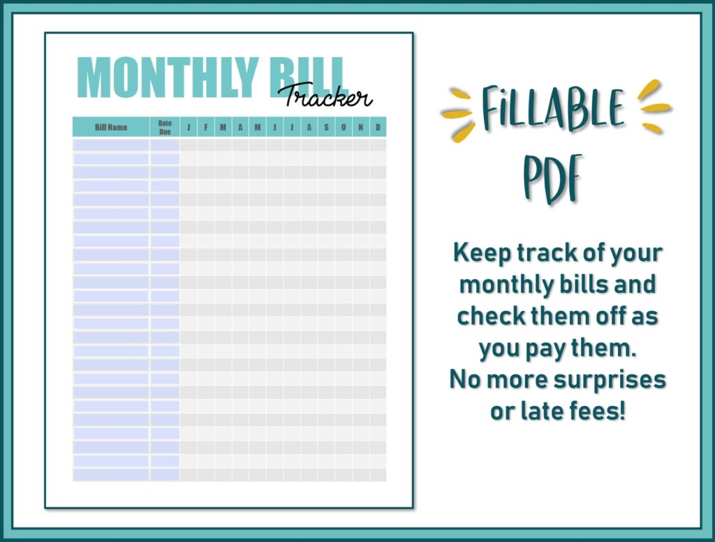 Monthly Bill Due Date Tracker Fillable Printable PDF Etsy Espa a