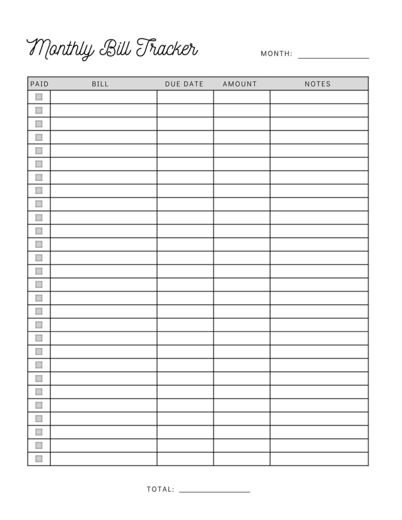 Monthly Bill Payment Tracker Printable Bill Pay Checklist 43 OFF