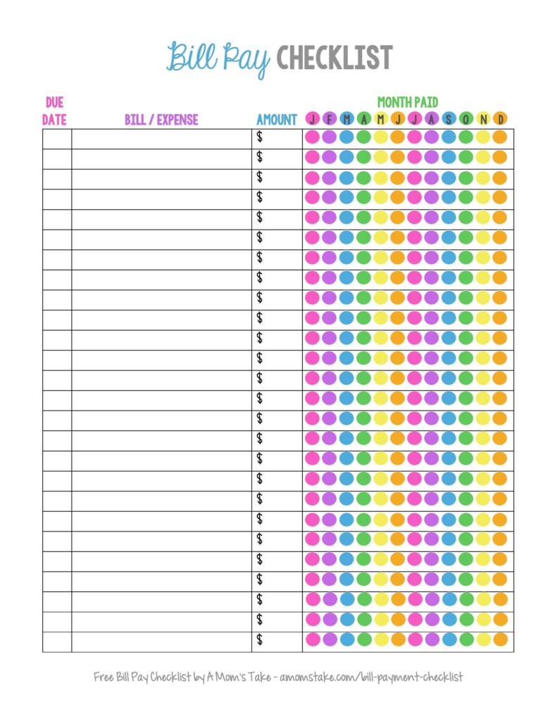 Monthly Bill Payment Tracker Printable Bill Pay Checklist Organizer 