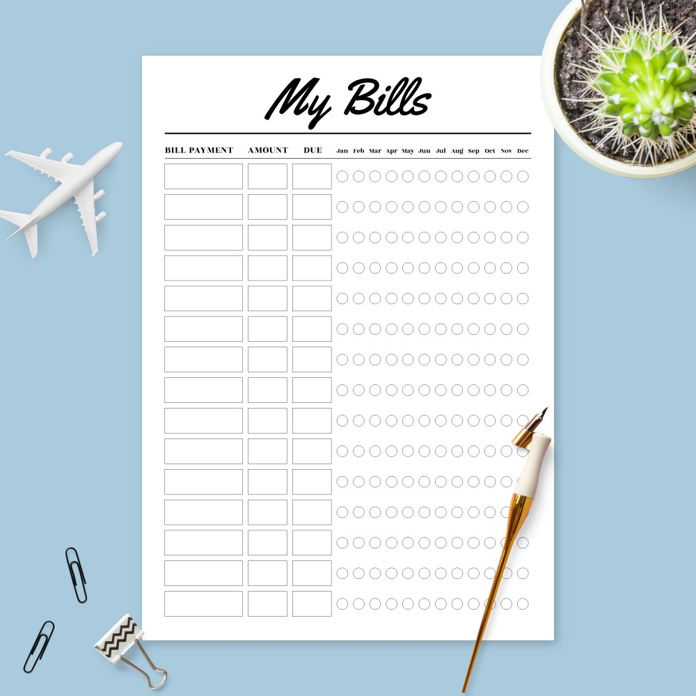 Monthly Bill Payments Template Printable PDF