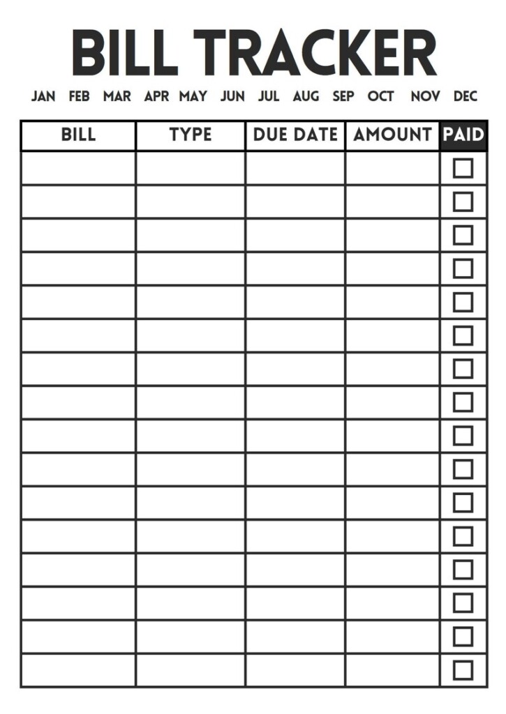 Monthly Bill Tracker Editable Template Bill Planner 1 Page Printable 