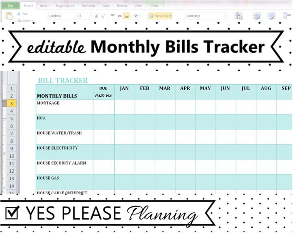 Monthly Bill Tracker Expense And Bill Payment Log Printable Checklist 