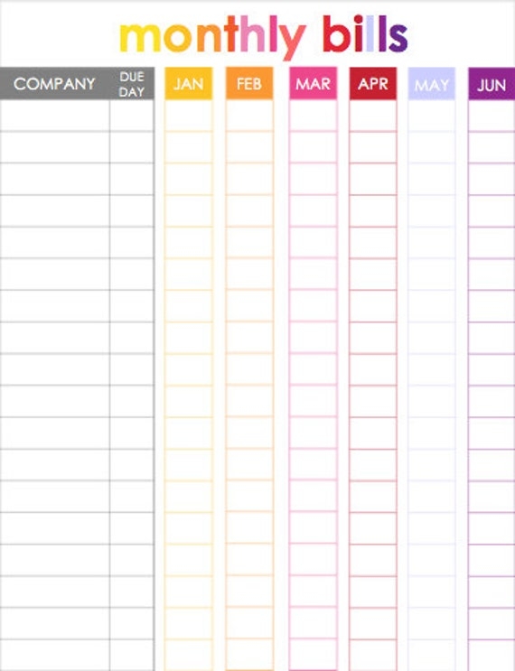 Monthly Bill Tracker For Use With Erin Condren Life Planner