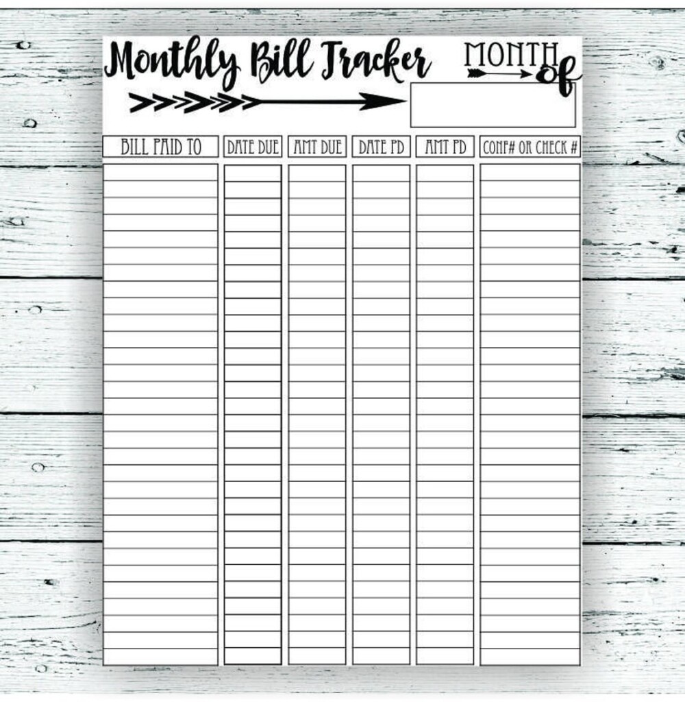 Monthly Bill Tracker PDF Printable Instant Download Digital Download 
