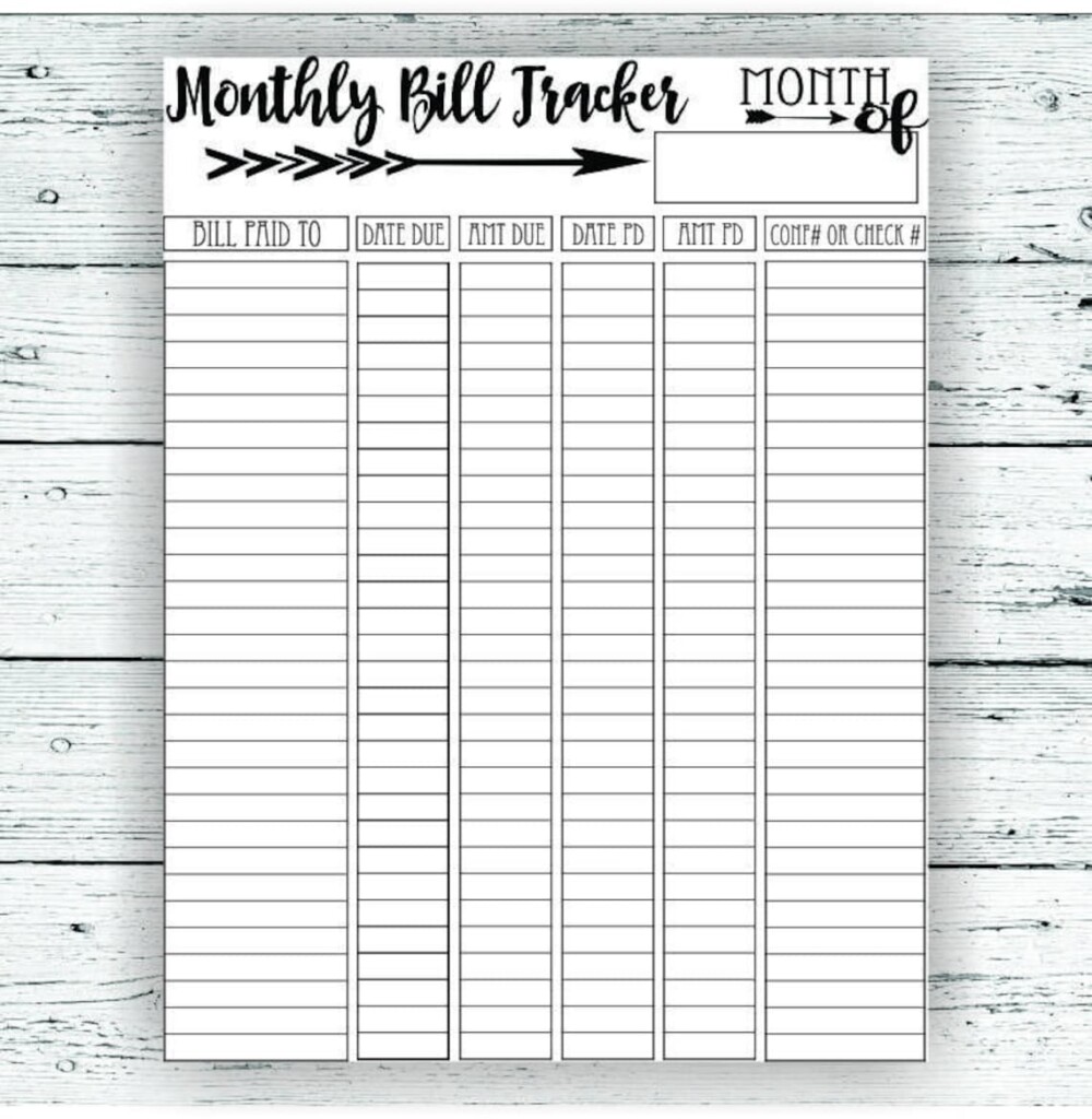 Monthly Bill Tracker PDF Printable Instant Download Digital Etsy