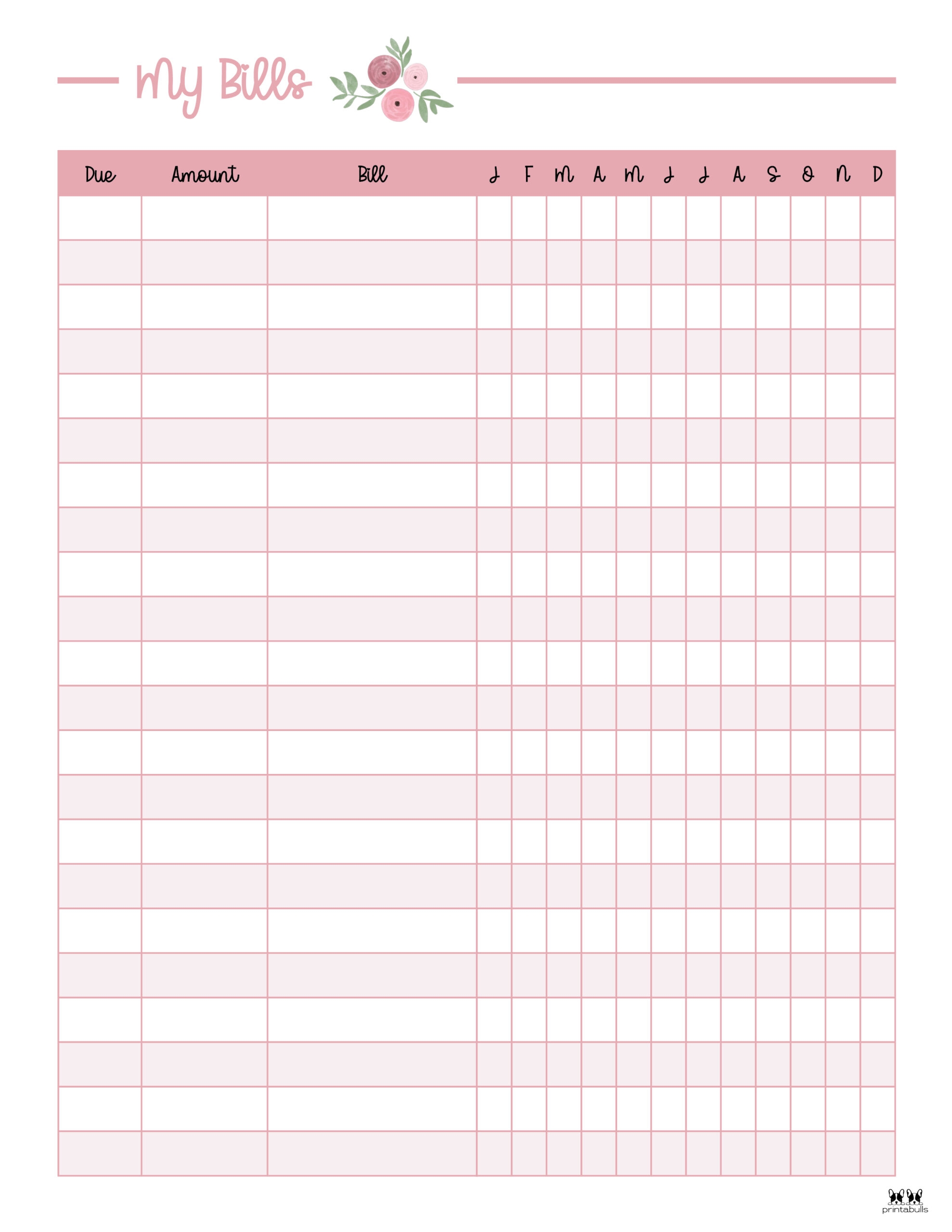 Monthly Bill Tracker Printable