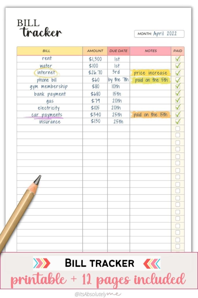  MONTHLY BILL TRACKER This Monthly Bill Tracker Comes With 12 