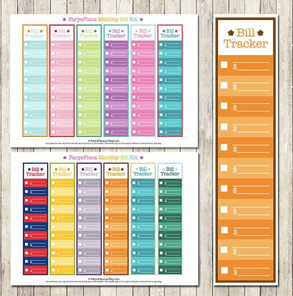 Monthly Bills Tracker Printable Planner Stickers In Vertical Colors For