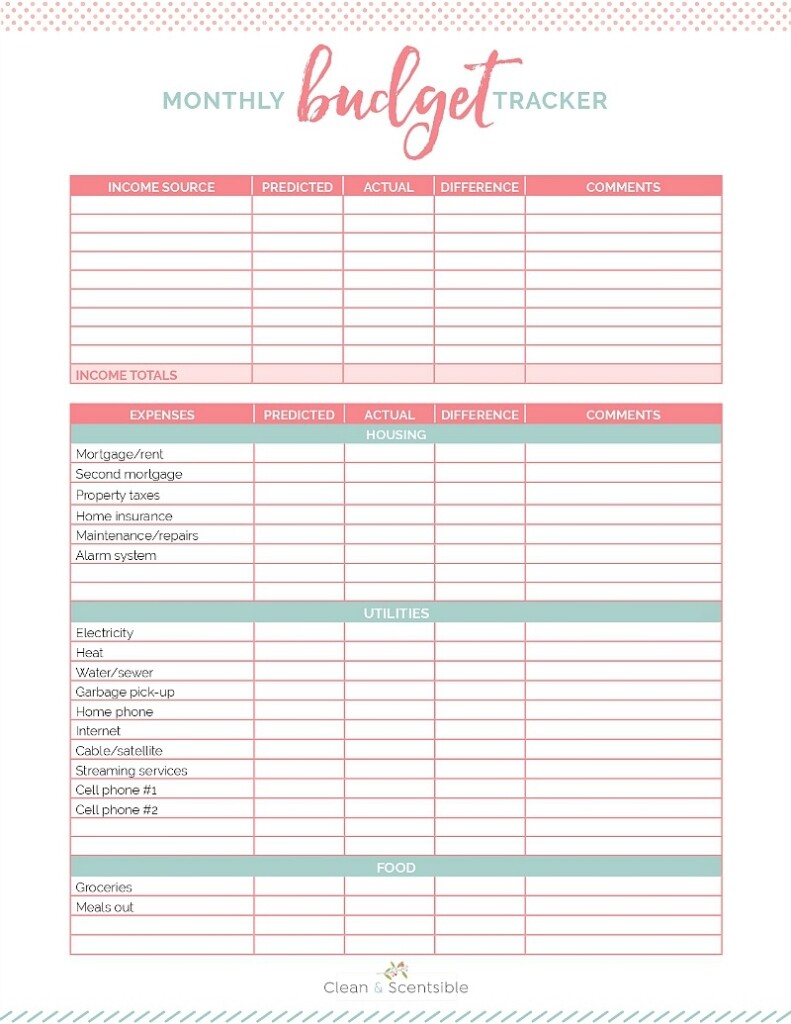 Monthly Budget Tracker Printable