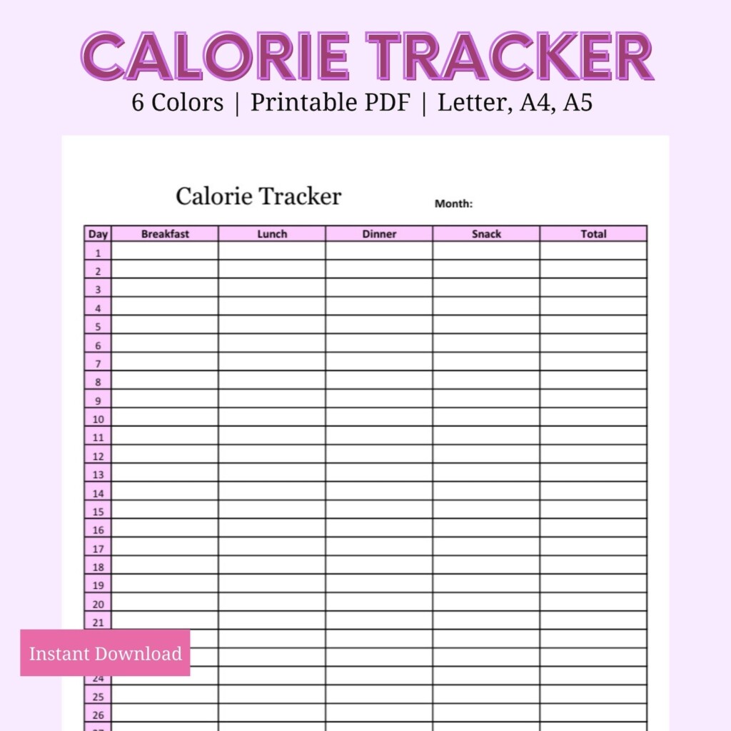 Monthly Calorie Tracker Printable Etsy Canada