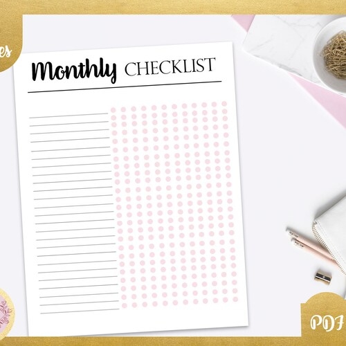 Monthly Checklist Printable Planner Insert Yearly Tracker Etsy