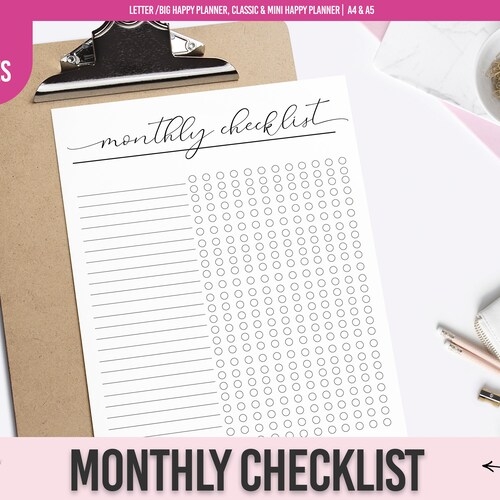 Monthly Checklist Printable Planner Insert Yearly Tracker Etsy