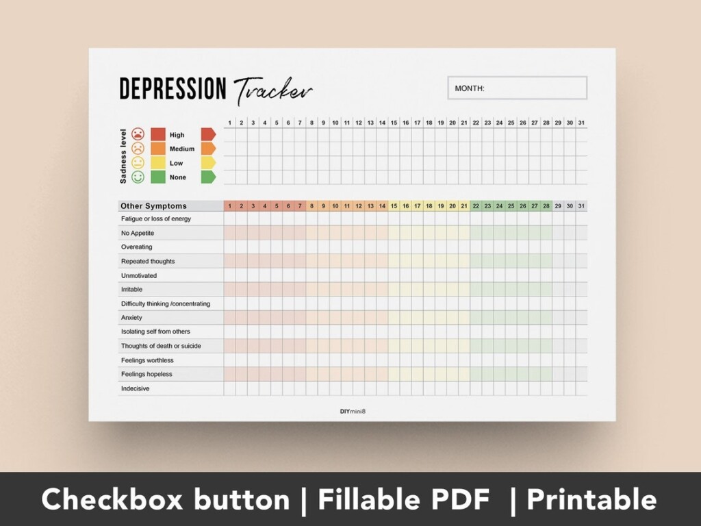 Monthly Depression Tracker Printable Editable Fillable PDF Etsy