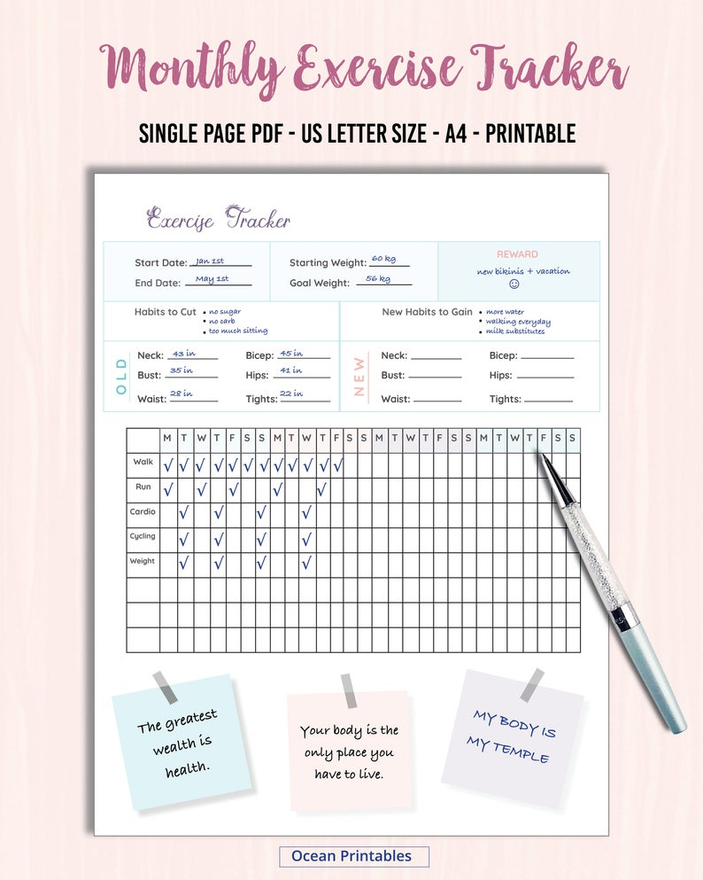 Monthly Exercise Tracker Printable