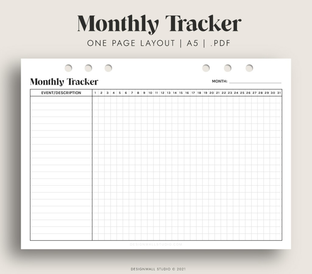 Monthly Habit Tracker Printable Insert In A5 Size One Page Layout