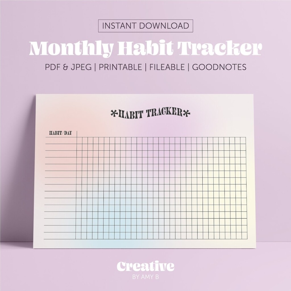 Monthly Habit Tracker Printable Landscape Aesthetic Habit Tracker 
