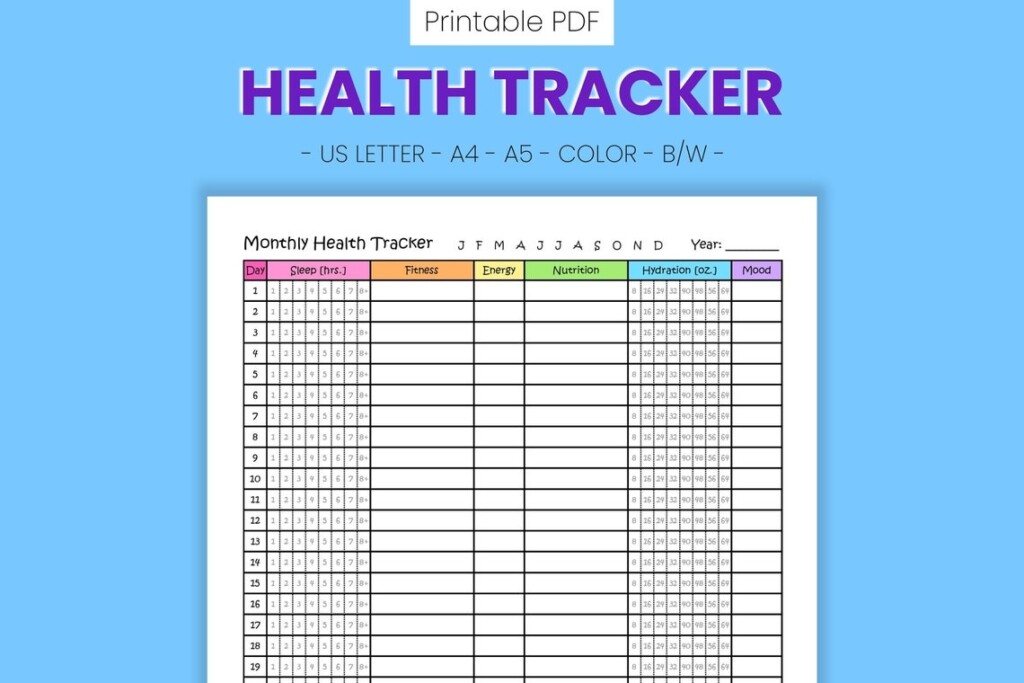 Monthly Health Tracker Printable Chart Daily Wellness Etsy