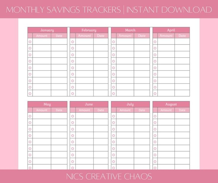 Monthly Savings Trackers Budget Checklists Simple Functional Printables 