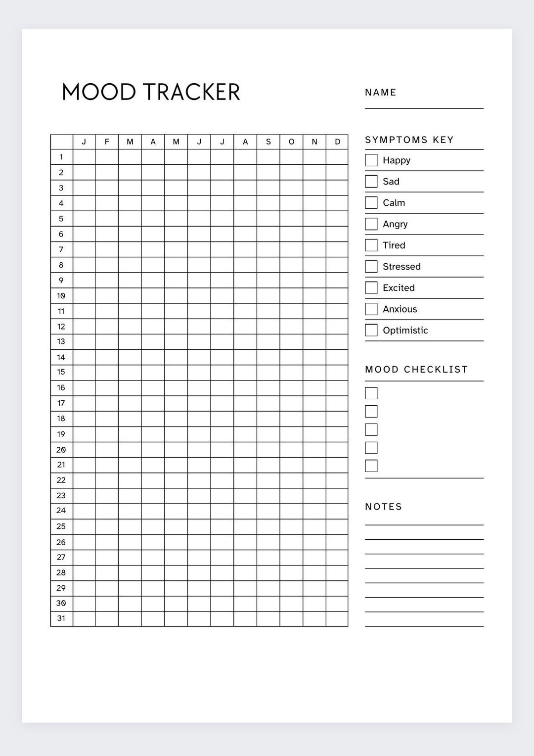 Mood Tracker Printable emotional Wellness Journal mental Health Planner