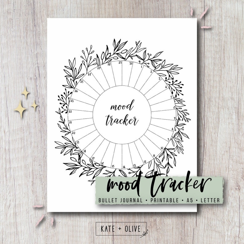 Mood Tracker Printable Insert Circle Greenery Journal Bujo Planner 