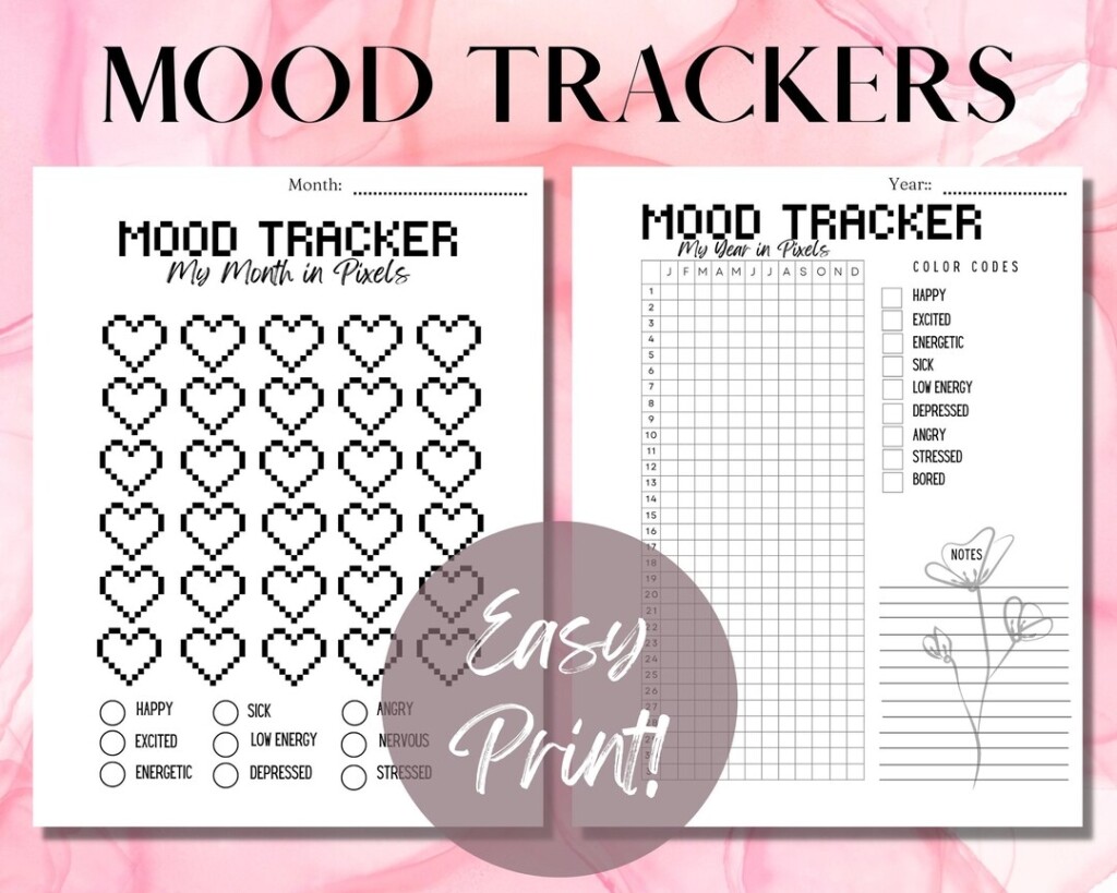 Mood Trackers Printable Mental Health Check Yearly monthly Mood Tracker 