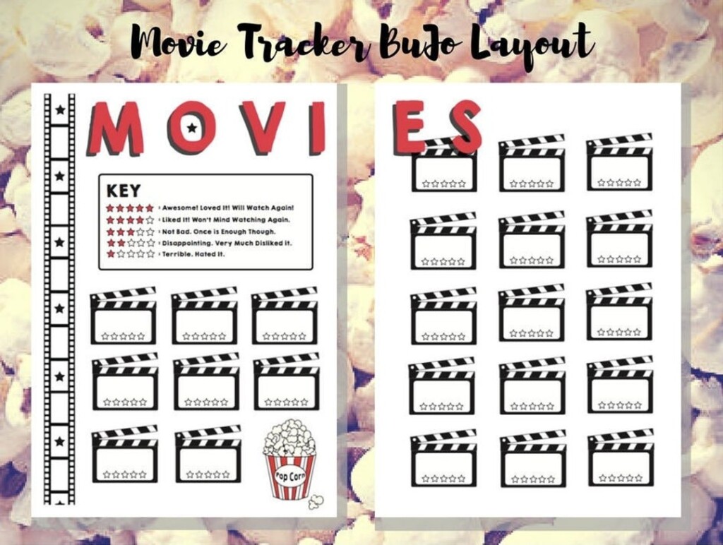Movie Tracker Bullet Journal 5 star Rating Film Review Bujo Printable 