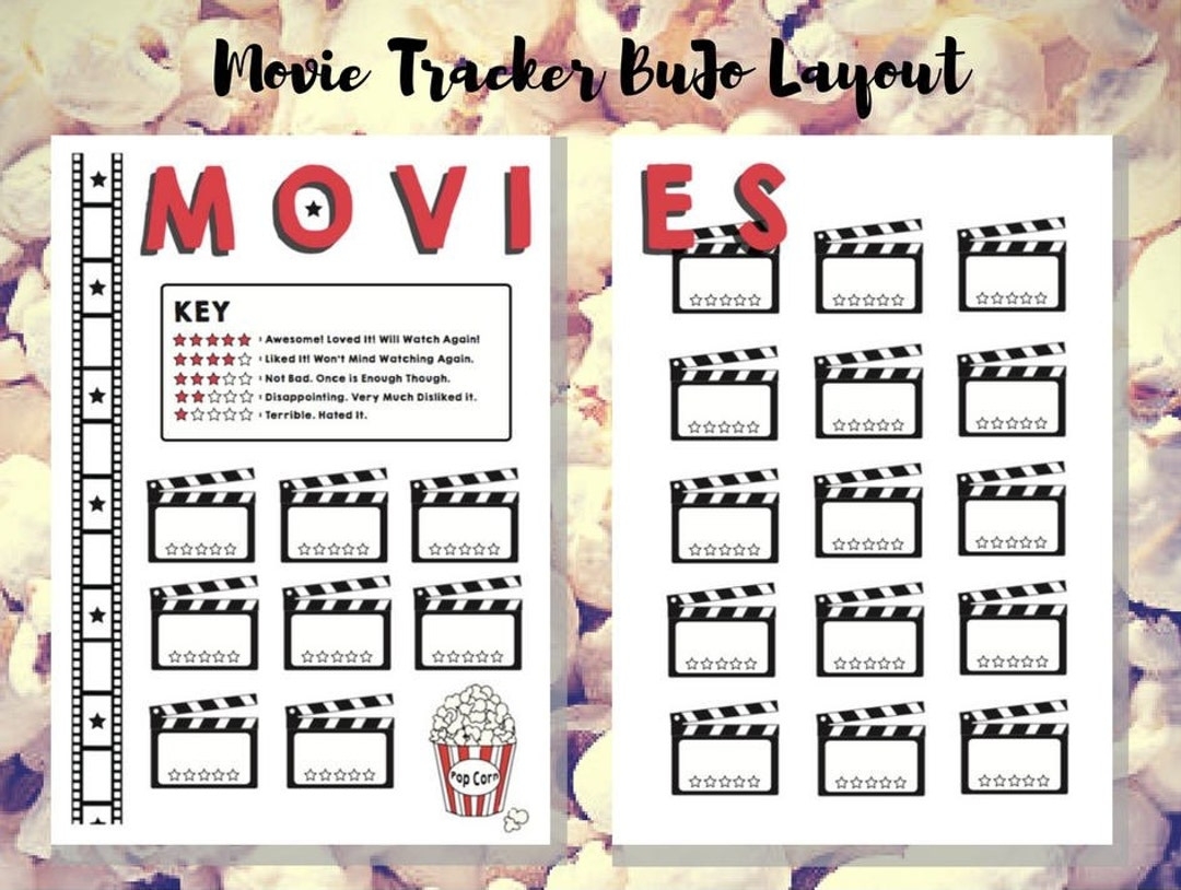 Movie Tracker Bullet Journal 5 star Rating Film Review Bujo Printable