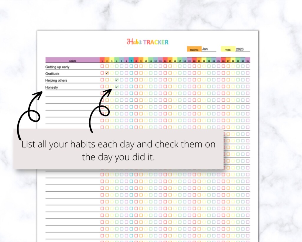 Multi color Habit Tracker Printable PDF Editable Habit List Habit 