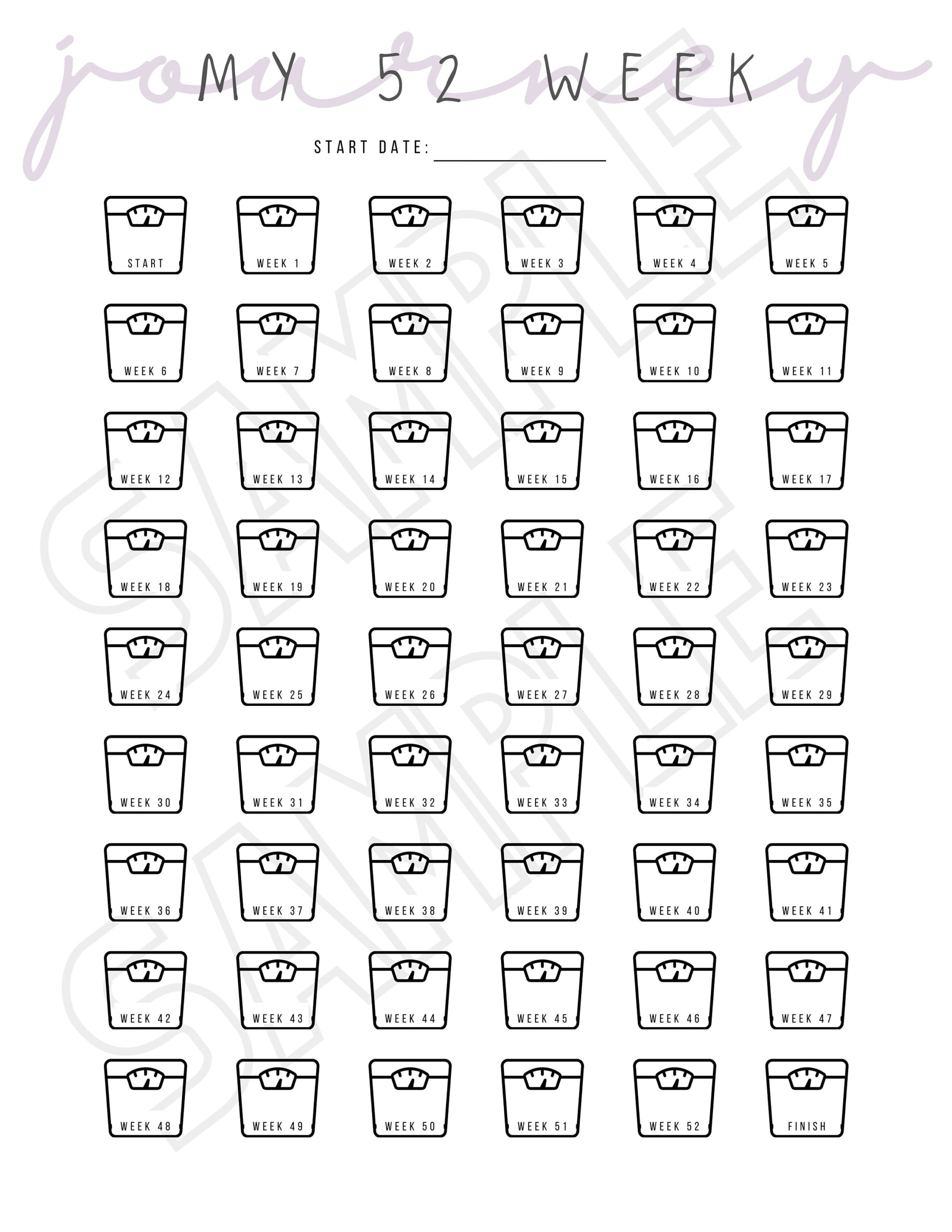 My 52 Week Journey PRINTABLE Weight Tracker Weight Loss Etsy