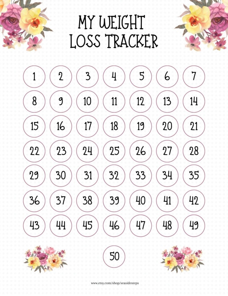 My Weight Loss Tracker 50 Lbs 24 Week Weight Loss Chart Etsy