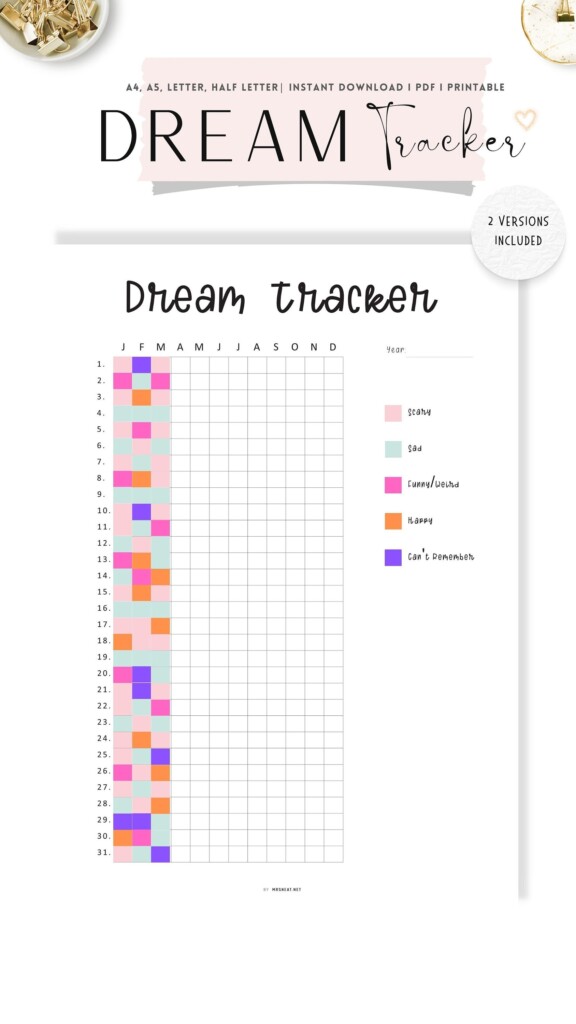 One Year Dream Tracker Printable Dream Journal Dream Tracker PDF 2 
