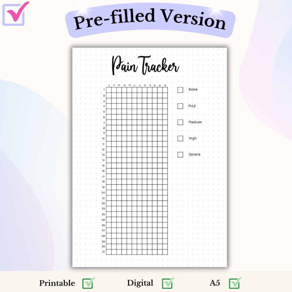Pain Tracker Bullet Journal Printable Pain Log Health Tracker Welness 