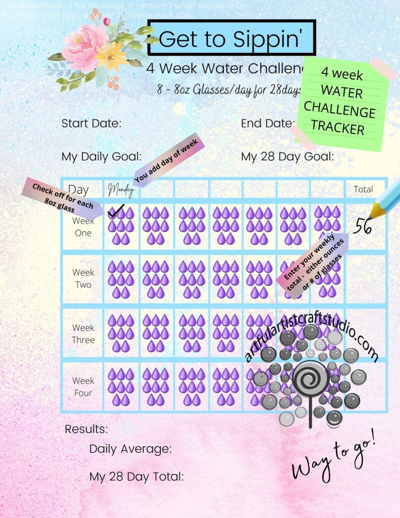 Paper Paper Party Supplies Water Challenge Water Tracker Printable 
