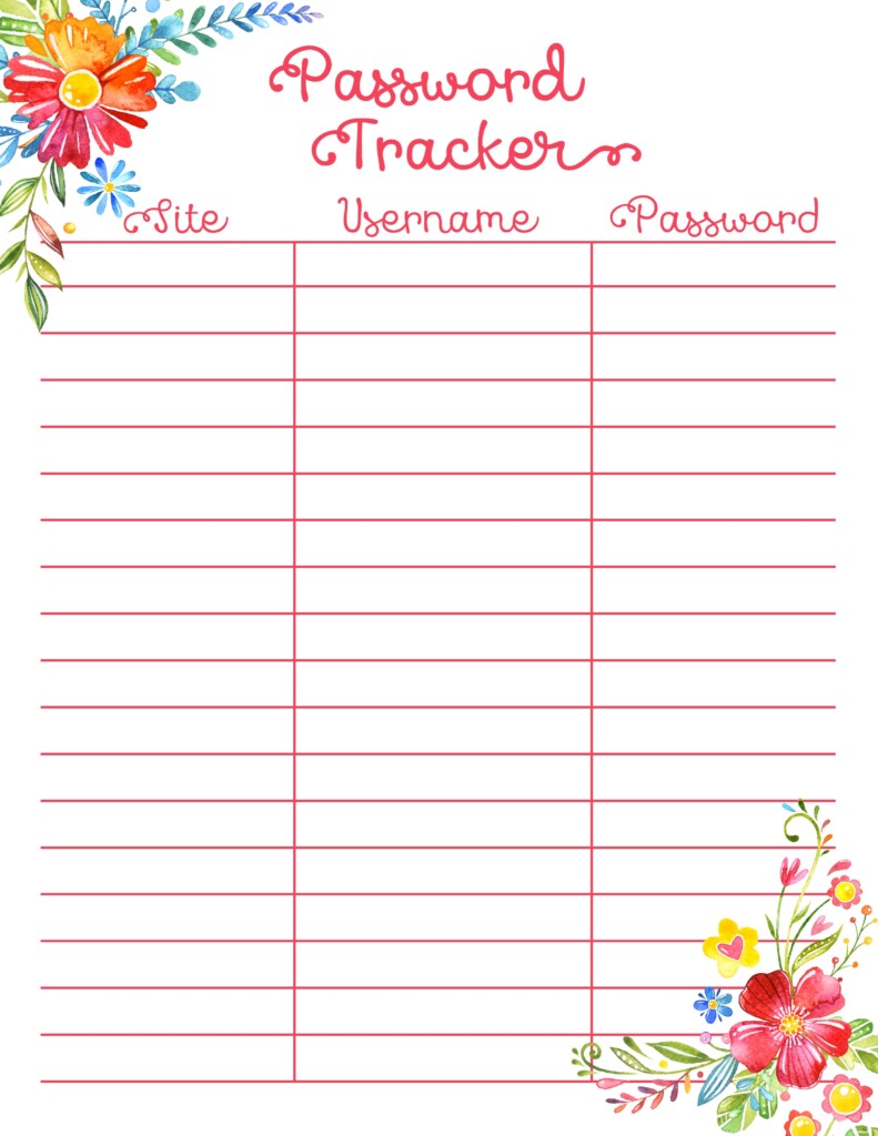 Password Tracker Printable