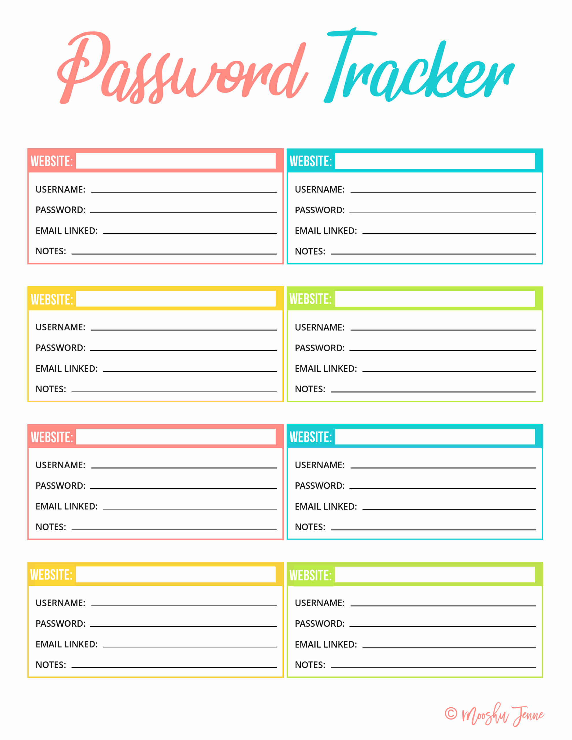 Password Tracker Printable Form Printable Forms Free Online