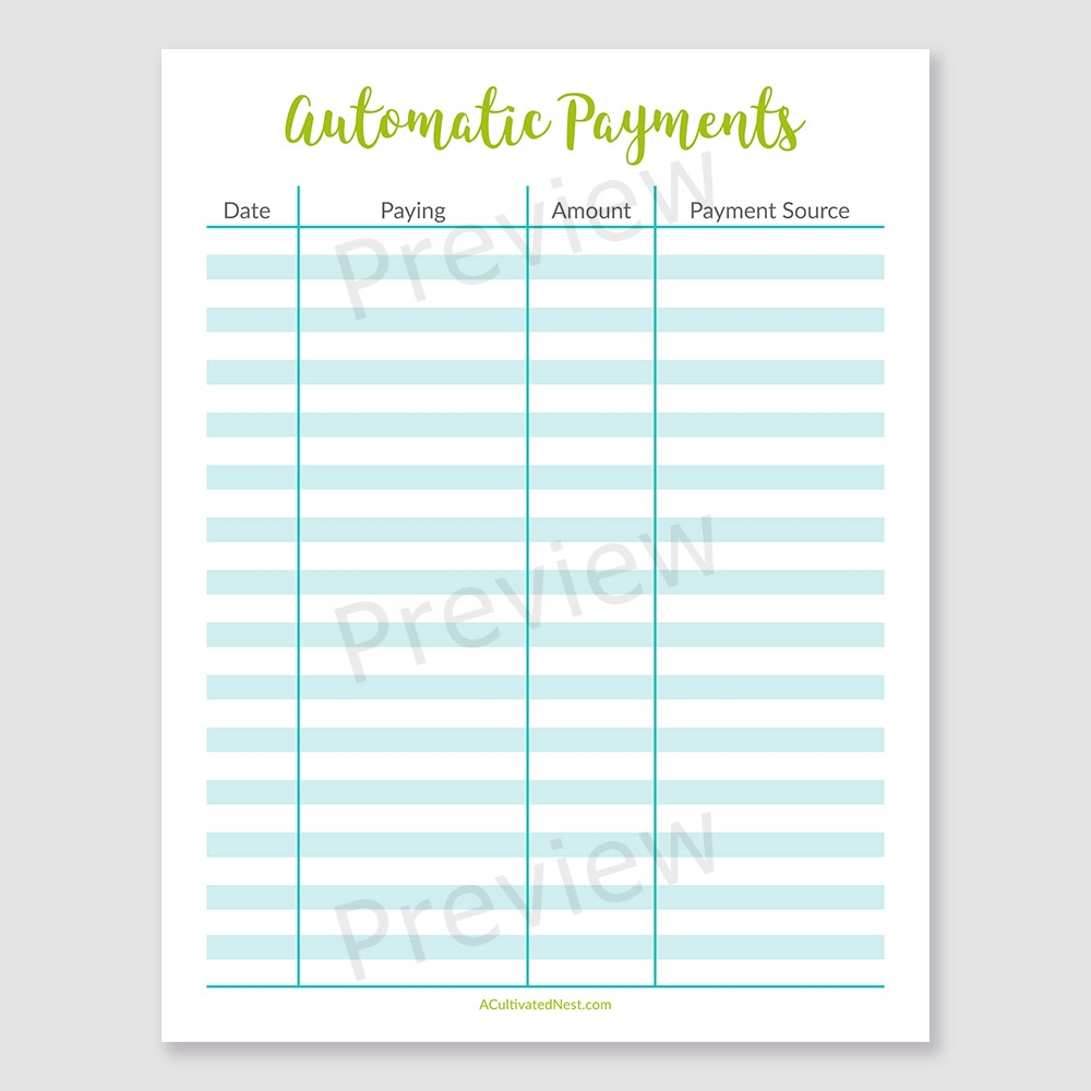 Payment Tracker Printable