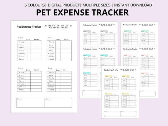 Pet Expense Tracker Printable Pet Spending Log Dog Care Etsy