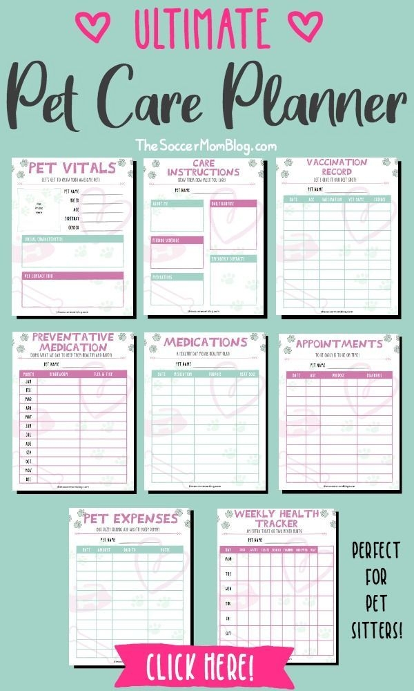 Pet Planner Printable Organizer For Dogs Cats Animals SHOP Pet 