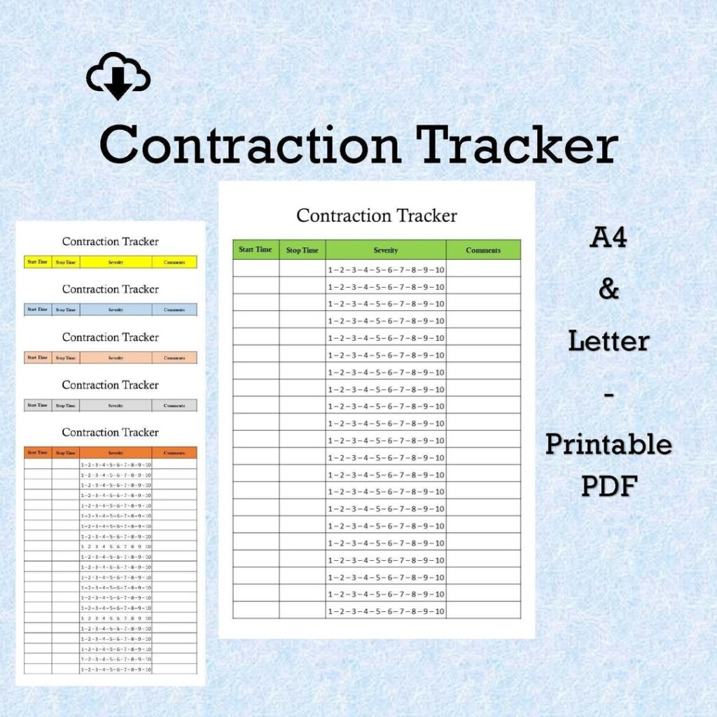 Pregnancy Contraction Tracker 6 Color Labor Pain Chart Braxton Hicks 