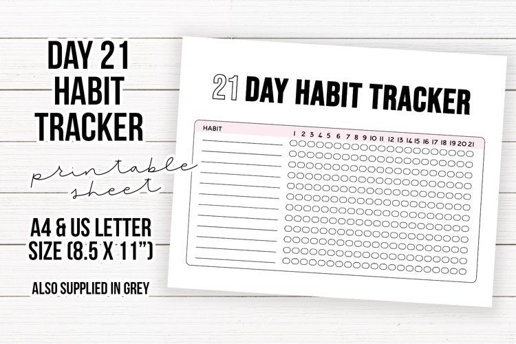 Printable 21 Day Habit Tracker Sheet Planner Page Sheet